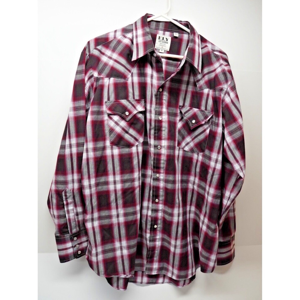 Ely Cattleman Pearl Snap Shirt Plaid Mens XL Longsleeve Western VTG